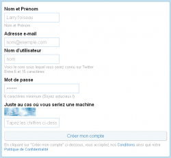 Capture d'écran du formulaire d'inscription à Twitter dans sa version mobile